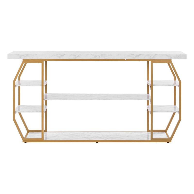 Konsolipöytä 3-tasoinen rautarunko keinotekoinen marmorikansi 180x35x91 cm