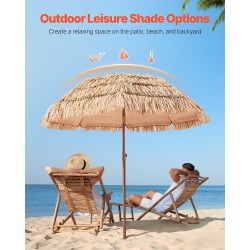 Olkikattoinen aurinkovarjo PP olkikatteella 198 cm halkaisija säädettävä kallistus 8 metallikaarta ulkokäyttöön