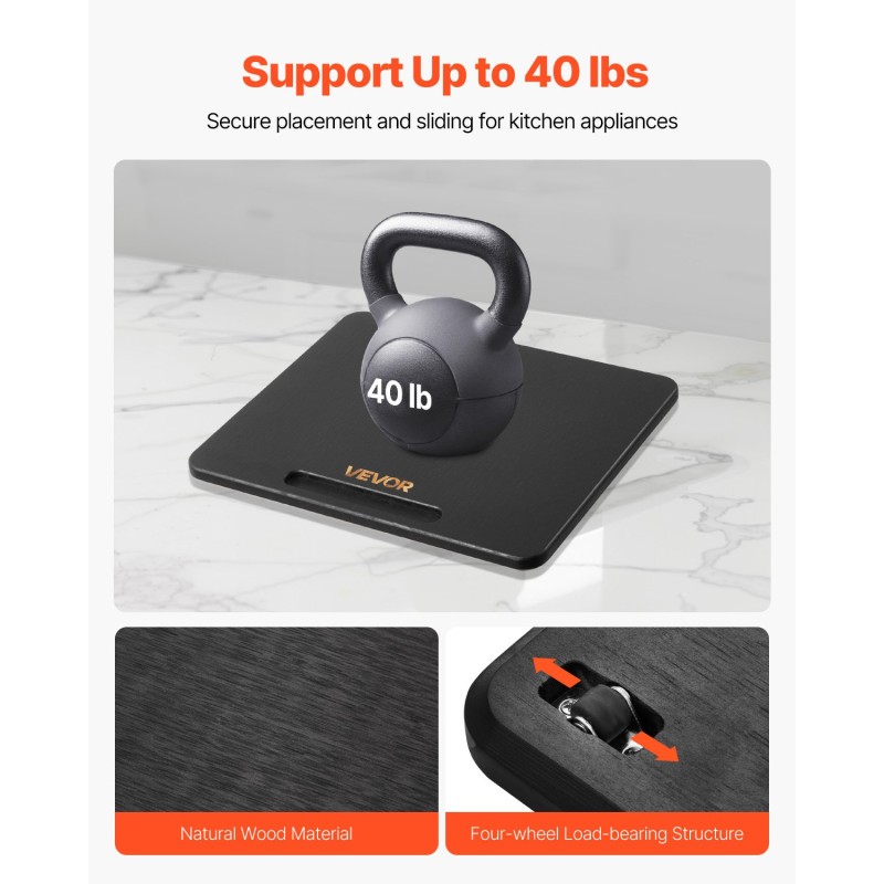 Keittiön liukutaso puulevy 267×330 mm musta 18 kg kantava kumipyörillä