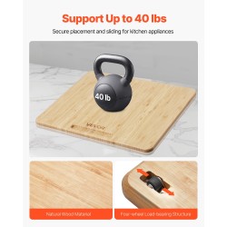 Keittiölaitteiden liukualusta luonnonpuusta kumipyörillä 330 x 406 mm 18,14 kg