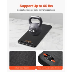 Keittiökonealusta musta keskikokoinen kantaa kahdeksantoista kilogrammaa pehmeillä kumipyörillä ontolla kahvalla