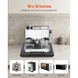 Liukualusta keittiölaitteille puulevy 406×305 mm kantavuus 18 kg pehmeät kumipyörät musta