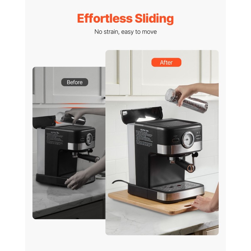 Liukulevy keittiökoneille luonnonpuu 406 x 305 mm kumipyörillä 18 kg kantavuus