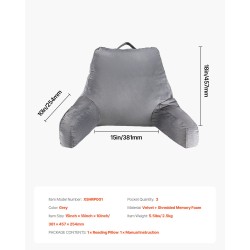 Selkätyyny silputulla muistivaahdolla samettipäällisellä 381×457×254mm harmaa kolmella taskulla