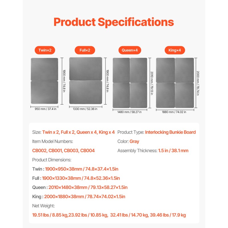 Sälepohja patjatuki puu 4-osainen queen-kokoinen 38 mm 200D Oxford-kangas harmaa