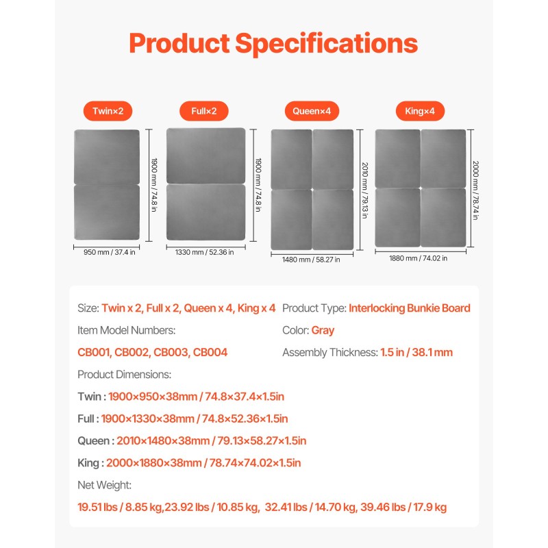 Sängyn pohjalevy king-kokoinen 4-osainen 38 mm puusäleillä 200D Oxford-kangas harmaa