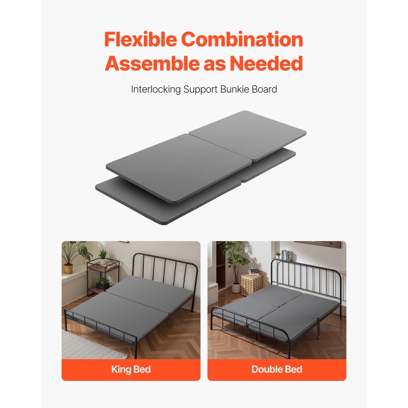 Sängyn pohjalevy king-kokoinen 4-osainen 38 mm puusäleillä 200D Oxford-kangas harmaa