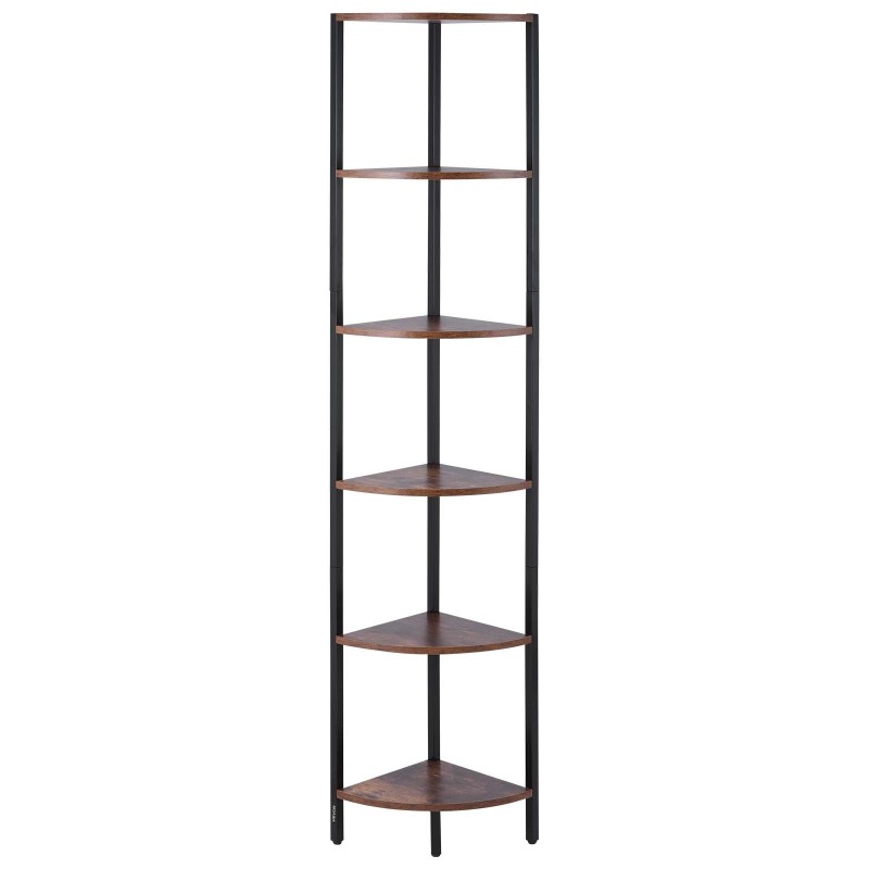 Kulmahylly metallirunko MDF-puuhyllyt 6 tasoa 171,5 cm LED-valonauhalla