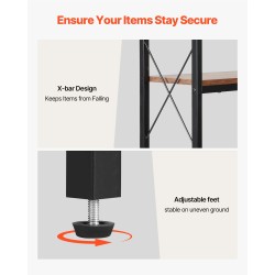 7-tasoinen L-muotoinen kulmakirjahylly metallirunko puuhyllyillä 60x60x200 cm olohuoneeseen