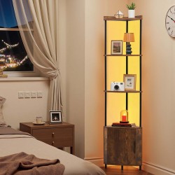 Kulmahylly 5-tasoinen kapea metallirunko MDF puuhyllyt 168 cm LED-valonauha