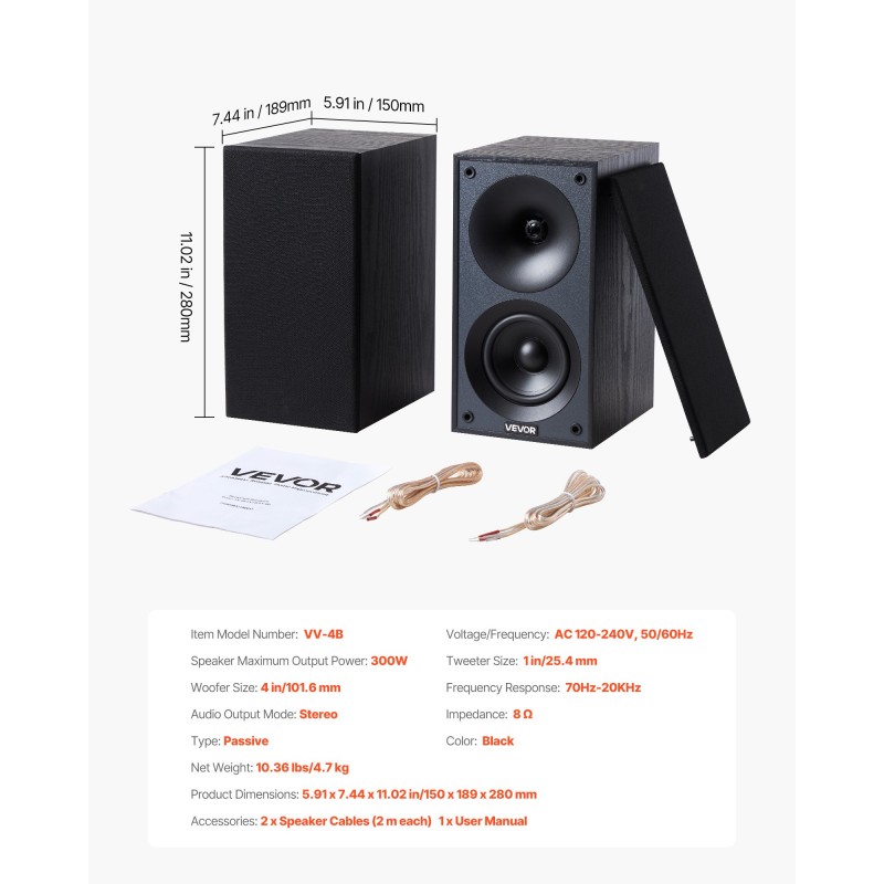 Kirjahyllykaiutinpari passiivinen 4 tuuman MDF-puurunko musta stereotoisto