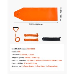 Vetoreki PE-materiaali 1850x580 mm 250 kg kantavuus maasto ja pihakäyttöön