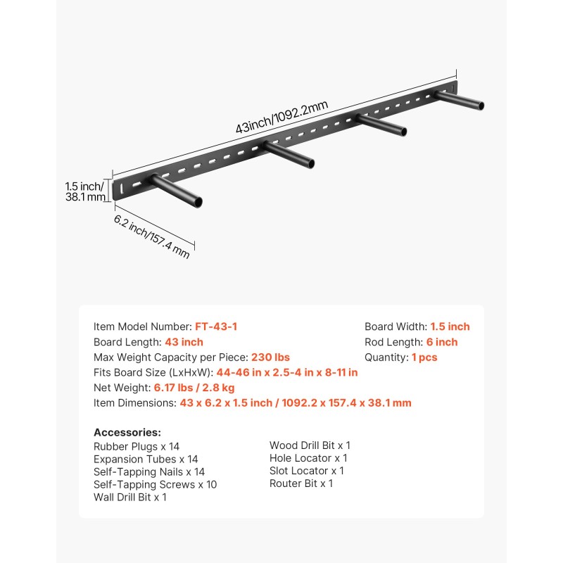 Kelluvan hyllyn piilotettu teräskannatin 43 tuumaa 104 kg 1 kpl