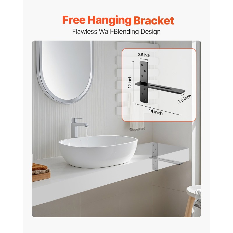 T-muotoiset teräs seinäkiinnikkeet kelluville hyllyille 90 kg 2 kpl ruosteenkestävä pinnoite