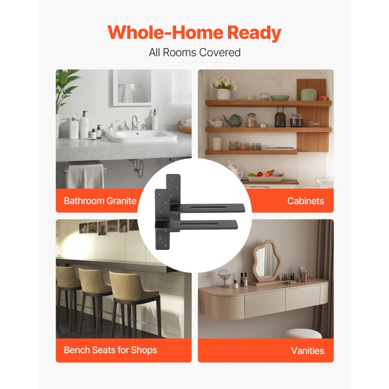 T-muotoiset teräs seinäkiinnikkeet kelluville hyllyille 90 kg 2 kpl ruosteenkestävä pinnoite