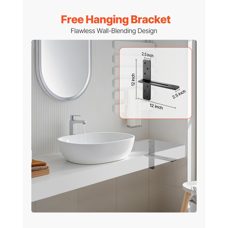 T-mallinen täysteräksinen kelluva hyllynkannatin 12 tuumaa 90 kg 2 kpl