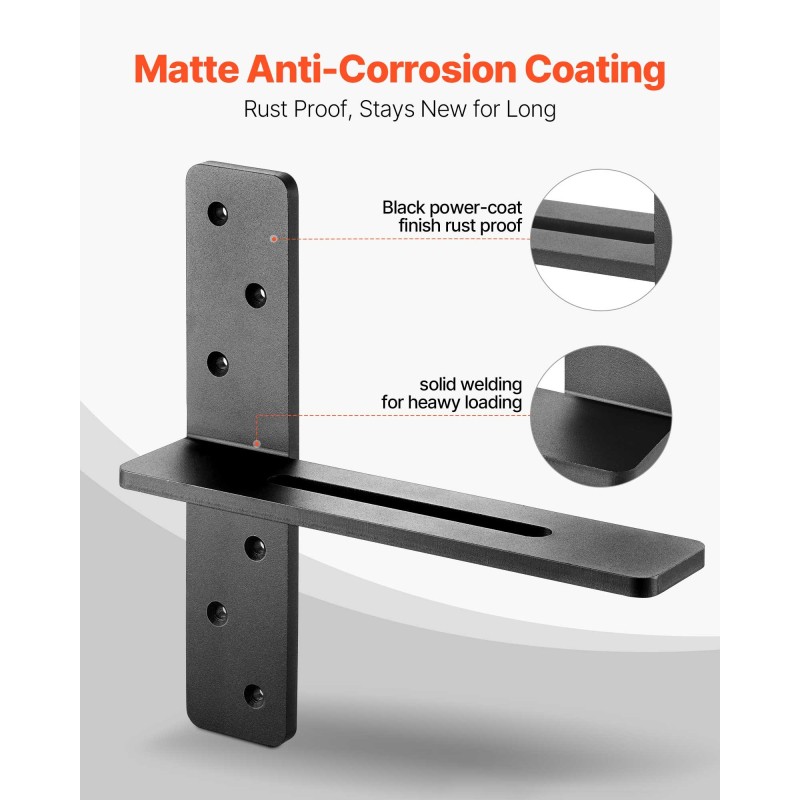 T-mallinen täysteräksinen kelluva hyllynkannatin 12 tuumaa 90 kg 2 kpl