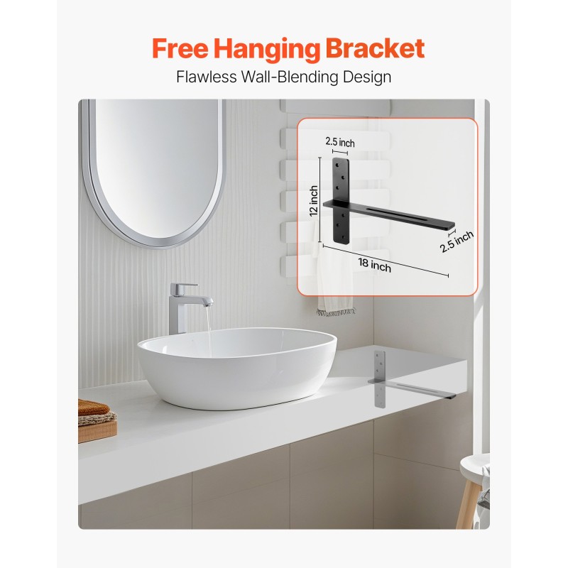 T-muotoiset teräksiset kelluvat hyllynkannattimet 18 tuuman tukilevy 2 kpl 90 kg kantavuus