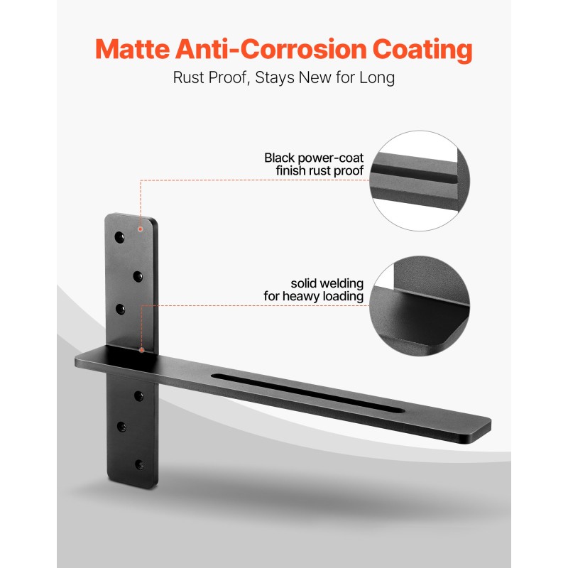 T-muotoiset teräksiset kelluvat hyllynkannattimet 18 tuuman tukilevy 2 kpl 90 kg kantavuus