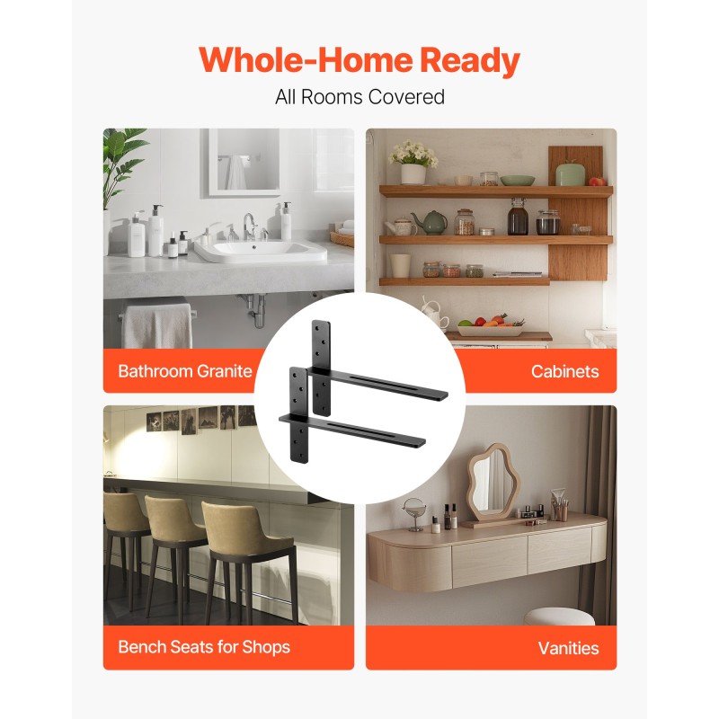 T-muotoiset teräksiset kelluvat hyllynkannattimet 18 tuuman tukilevy 2 kpl 90 kg kantavuus