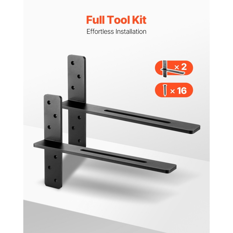 T-muotoiset teräksiset kelluvat hyllynkannattimet 18 tuuman tukilevy 2 kpl 90 kg kantavuus