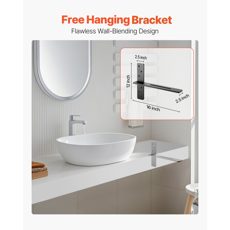 T-muotoiset kelluvat hyllynkannattimet teräs 406x73x305 mm 2 kpl kantavuus 90 kg