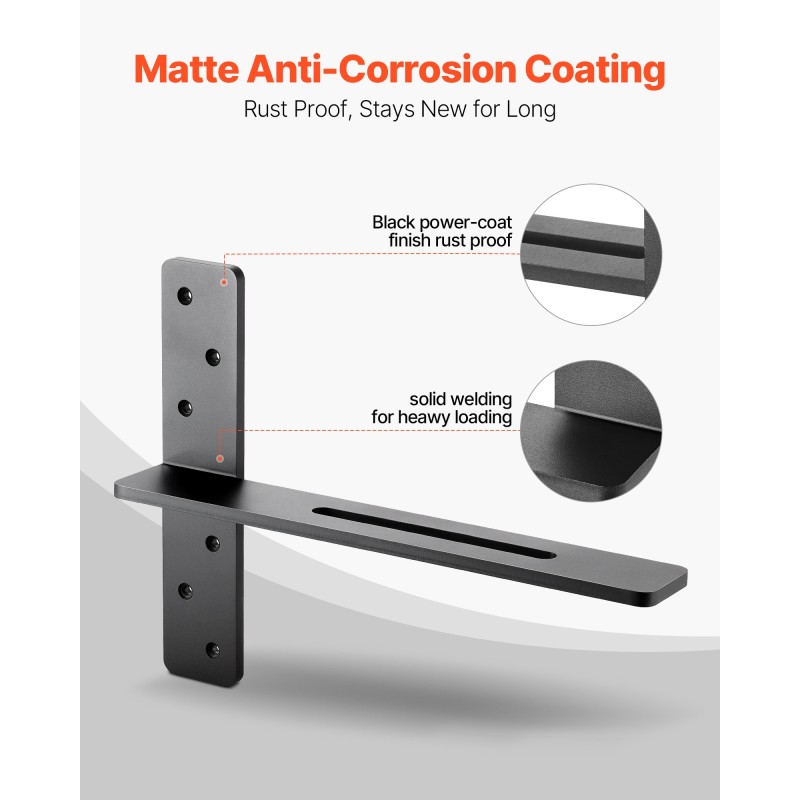 T-muotoiset kelluvat hyllynkannattimet teräs 406x73x305 mm 2 kpl kantavuus 90 kg