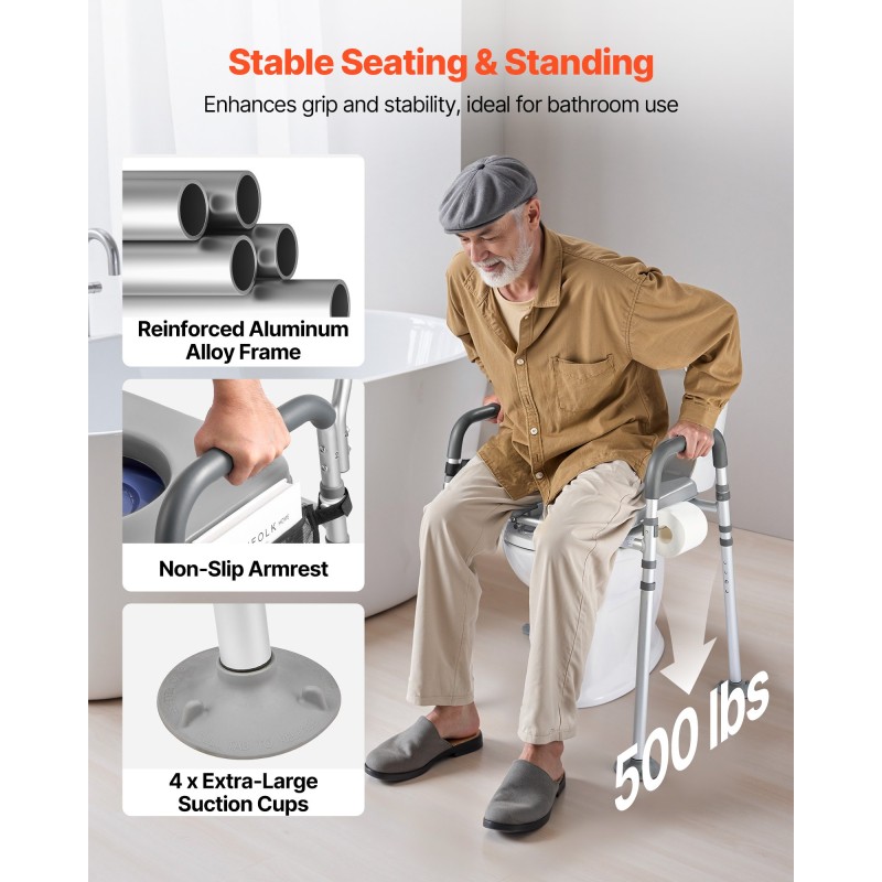 Sängynvierus-wc teräsrunko säädettävä korkeus ja leveys 227 kg 5L ämpäri