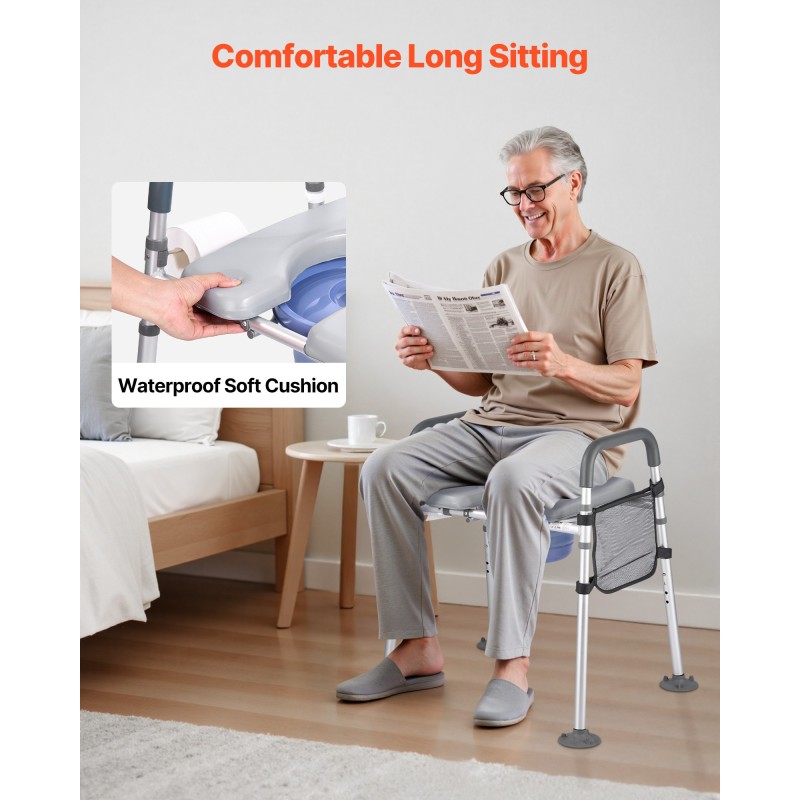 Sängynvierus-wc teräsrunko säädettävä korkeus ja leveys 227 kg 5L ämpäri