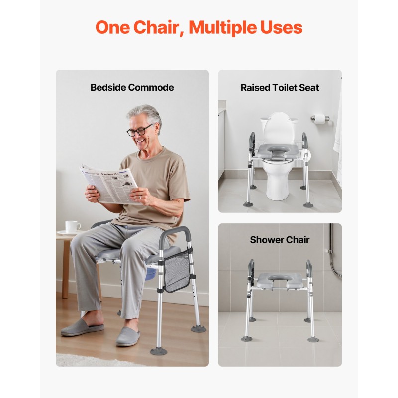 Sängynvierus-wc teräsrunko säädettävä korkeus ja leveys 227 kg 5L ämpäri