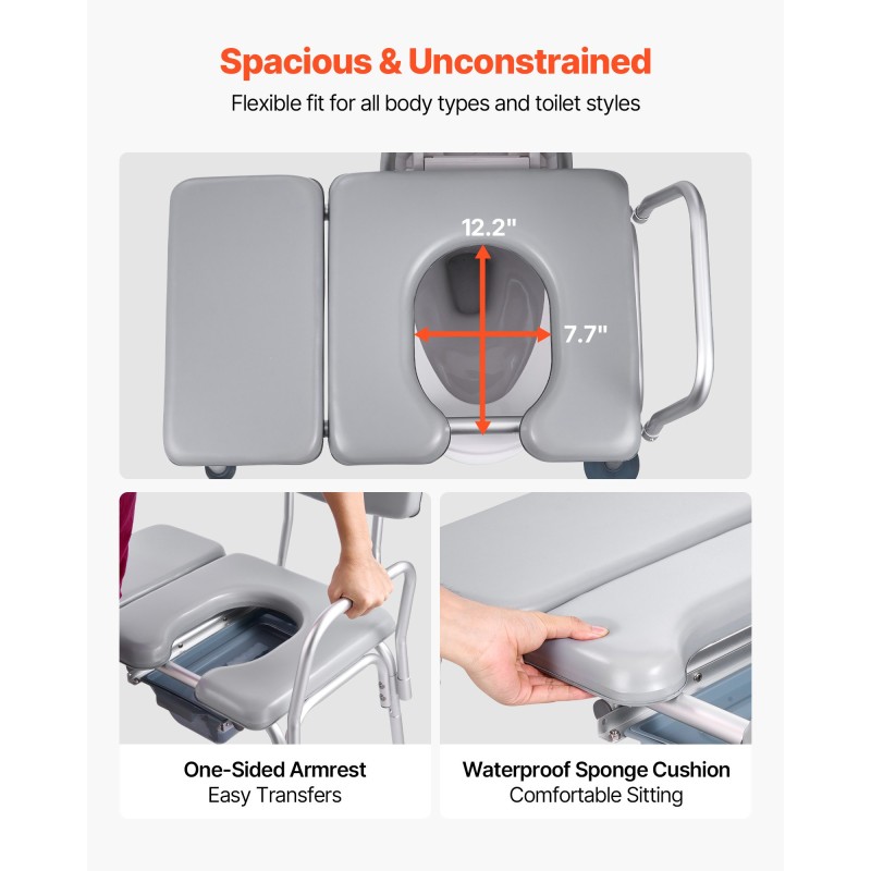 WC-tuoli teräsrunko 227 kg kantavuus säädettävä korkeus 5 litran ämpärillä