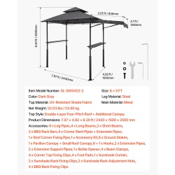 Metallinen grillipaviljonki 2–4 hengelle koko 243 x 150 cm