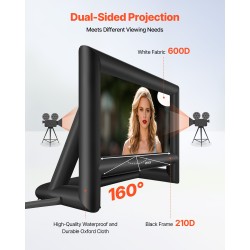 Puhallettava valkokangas 5,5 m 16:9 valkoinen 600D pestävä musta 210D runko