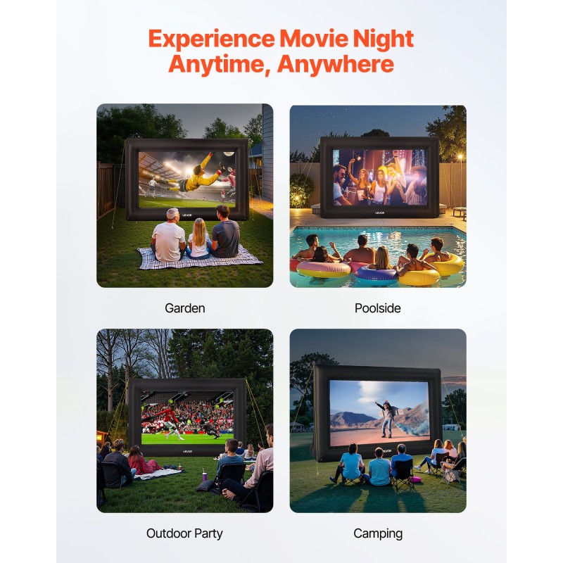 Puhallettava elokuvakangas 16 jalan pestävä valkokangas musta runko ulkokäyttöön