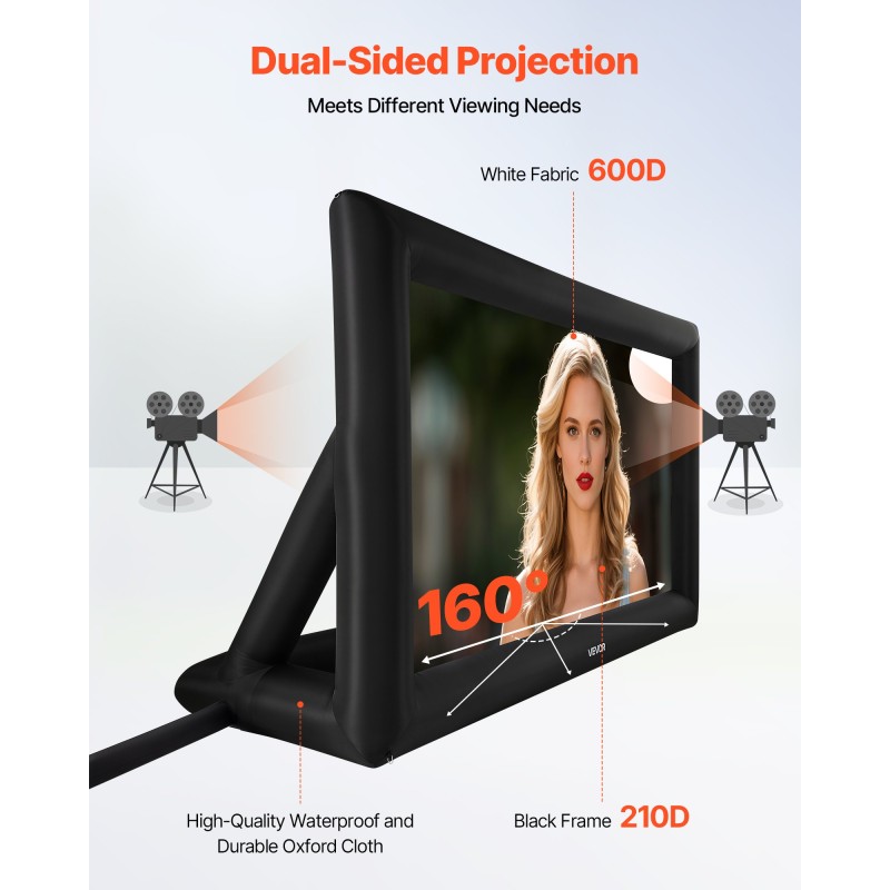 Ilmatäytteinen 20 jalan elokuvakangas valkoinen 600D musta 210D runko ulkokäyttöön ja sisäkäyttöön