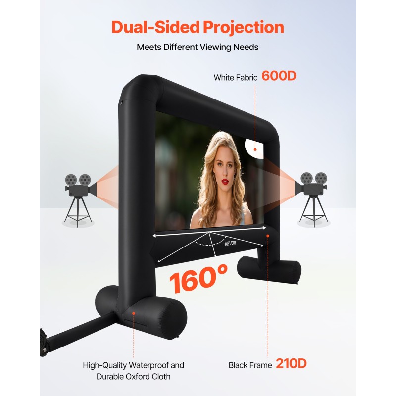 Puhallettava valkokangas 600D pestävä 288 x 155 cm ulkokäyttöön