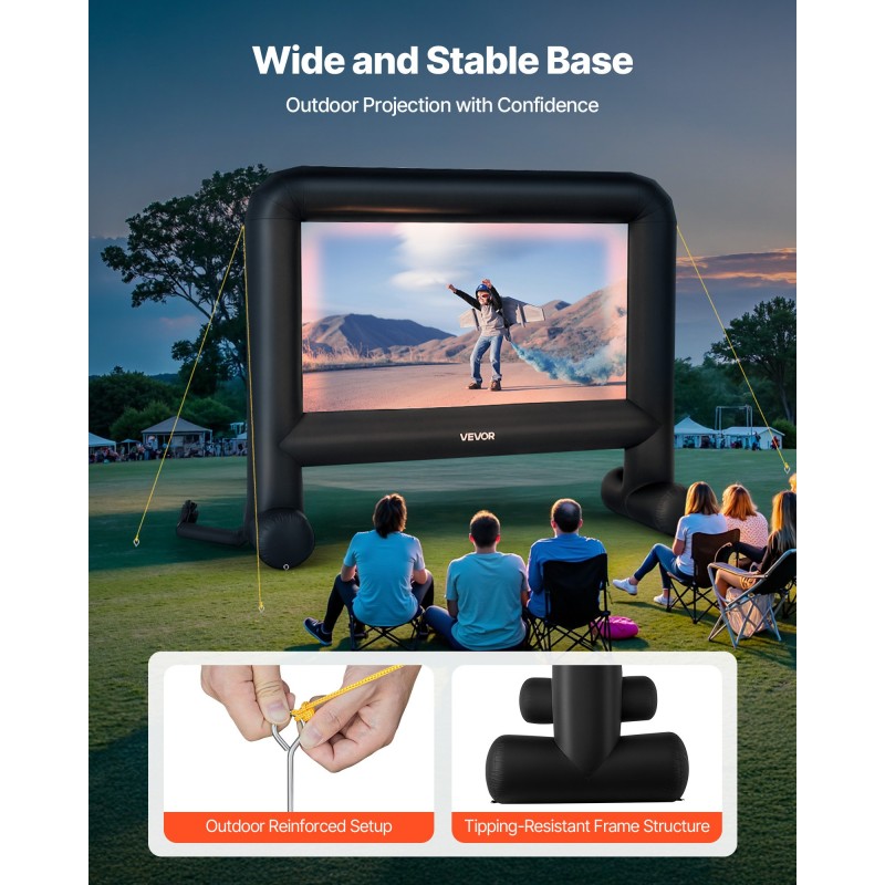 Puhallettava valkokangas 600D pestävä 288 x 155 cm ulkokäyttöön