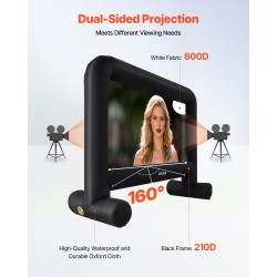 Puhallettava 15 jalan valkokangas 16:9 600D-pesunkestävä irrotettava