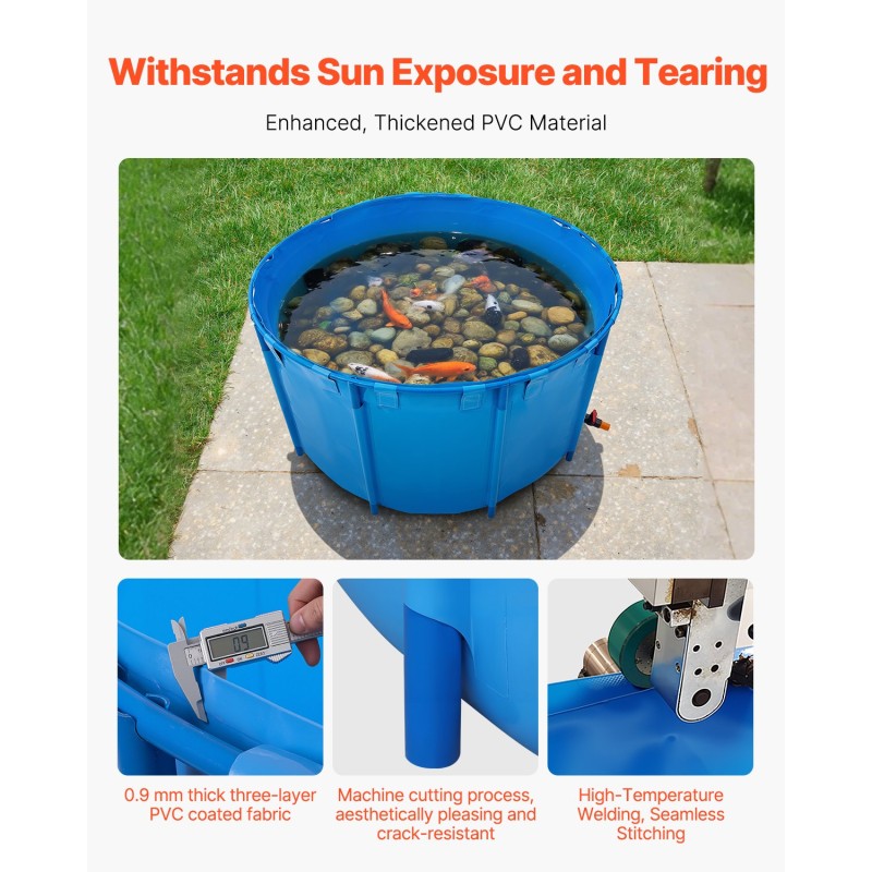 Pyöreä PVC-pinnoitettu kalasäiliö 3100 L 2000 mm halkaisija muovikehikko