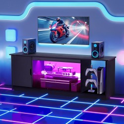 TV-taso karkaistusta lasista P2-luokan lastulevy 65 tuumalle säädettävillä hyllyillä LED-valonauhalla