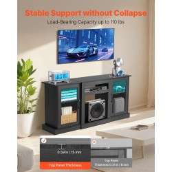 Televisiotaso karkaistulla lasilla ja lastulevyllä enintään 65-tuumaisille kolmella säädettävällä hyllyllä LED-valonauhalla