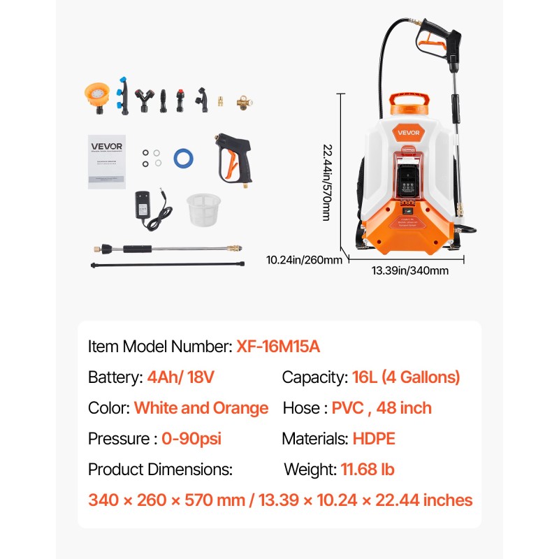 Akkukäyttöinen reppuruisku 16 l korkeatiheyksinen polyeteenisäiliö säädettävä paine