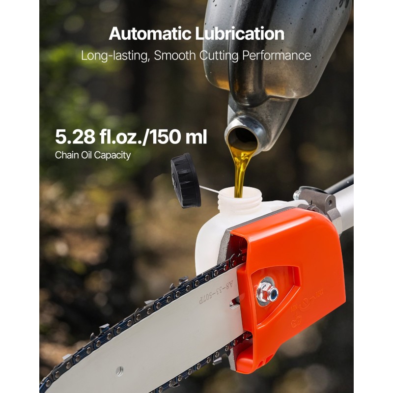 Bensiinikäyttöinen jatkovartinen oksasaha 25 cm3 2-tahtinen 20,3 cm laippa 2–2,74 m