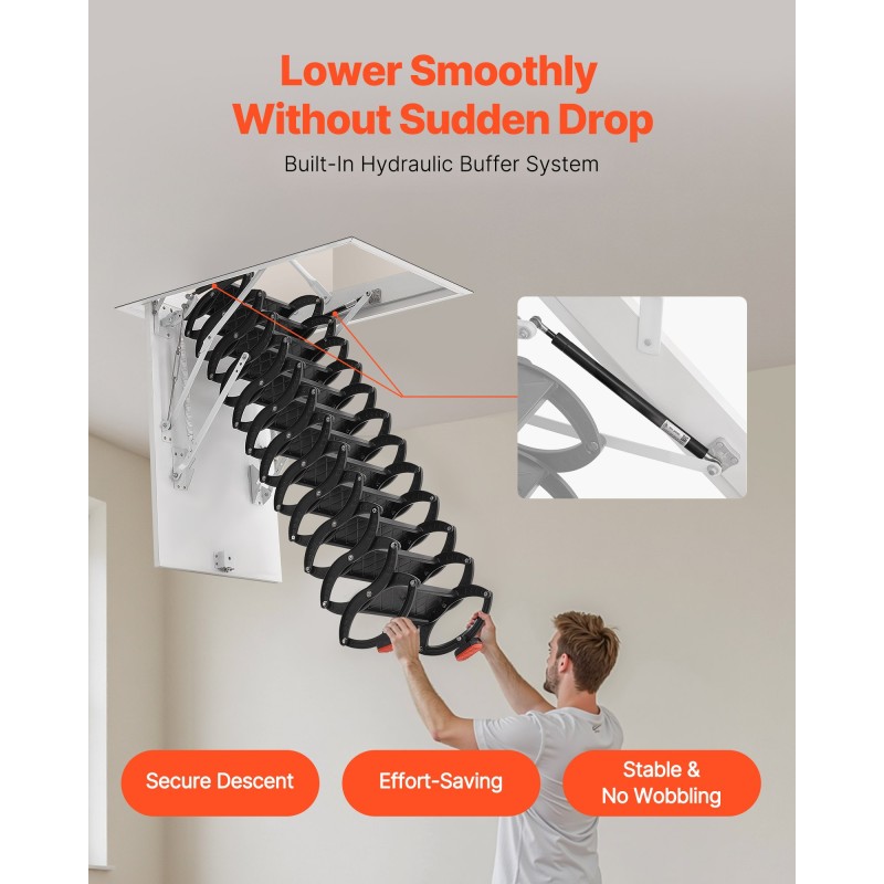 Alasvedettävät ullakkotikkaat teräs alumiini puu sopii 2,6–2,85 m huonekorkeudelle 299,4 kg kantavuus