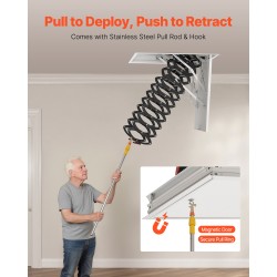 Alasvedettävät ullakkotikkaat teräs alumiini puu sopii 2,6–2,85 m huonekorkeudelle 299,4 kg kantavuus