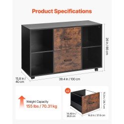 Arkistokaappi lastulevyinen melamiinipintainen musta 2 laatikkoa 4 lokeroa lukittavat pyörät