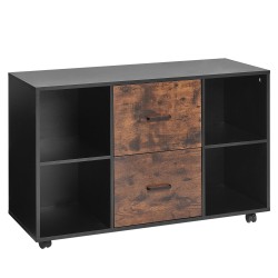 Arkistokaappi lastulevyinen melamiinipintainen musta 2 laatikkoa 4 lokeroa lukittavat pyörät