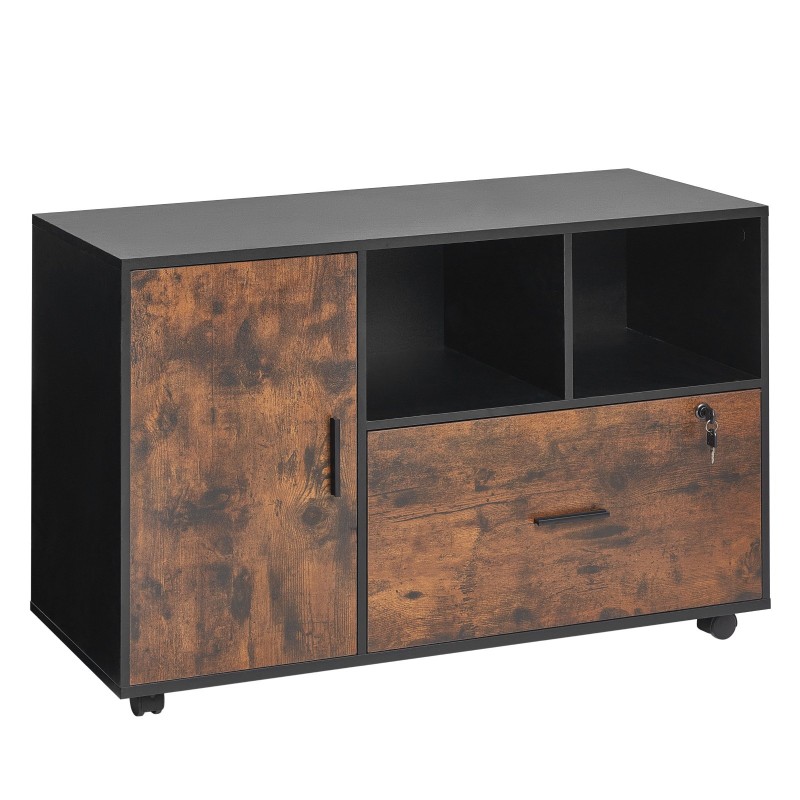 Arkistokaappi lastulevy melamiinipintainen avoimilla hyllyillä lukittava laatikko ja kaappi lukittavat pyörät