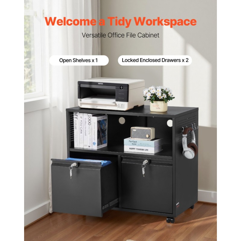 Metallinen arkistokaappi kylmävalssattua terästä kaksi laatikkoa avoin hylly lukittava pyörillä