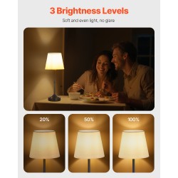 Johdoton ladattava pöytävalaisin 5200 mAh kangasvarjostin kolmitasoinen kirkkaudensäätö lämmin 2700–3000K
